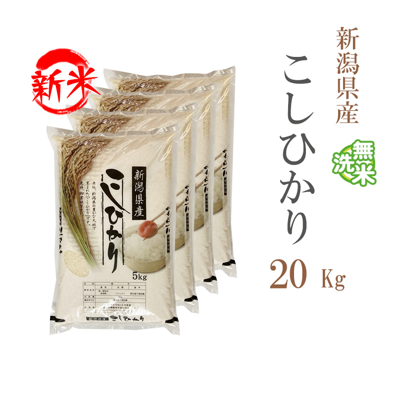 新米 無洗米 20kg 送料無料 コシヒカリ 5kg×4袋 新潟県産 令和5年産 コシヒカリ お米 20キロ 安い 送料無料