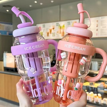 【台灣出貨】夏季冰霸杯高顏值女生巨無霸水杯奶茶杯帶吸管茶漏大容量塑料水壺大水壺  大肚杯 胖胖水壺