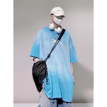 UUCSCC美式嘻哈潮牌復古重磅vintage五分袖T恤oversize水洗短袖男