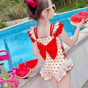 Healthy baby 小女孩飛袖連體泳裝夏季新款海邊度假兒童游泳衣3-6歲 洋氣泳服潮 兒童泳裝 泳衣 女童泳衣