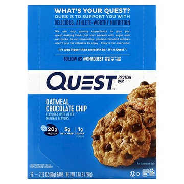 Quest Nutrition, 蛋白棒，燕麥巧克力片，12 條，每條 2.12 盎司（60 克）