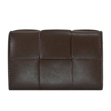 BOTTEGA VENETA 755370 經典大編織扣式卡片零錢包.深咖