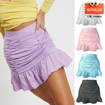【高腰顯瘦】半身裙 短裙 包臀裙 魚尾裙 荷葉邊裙 褶皺設計 純色簡約 拉鍊側開衩 通勤約會穿搭