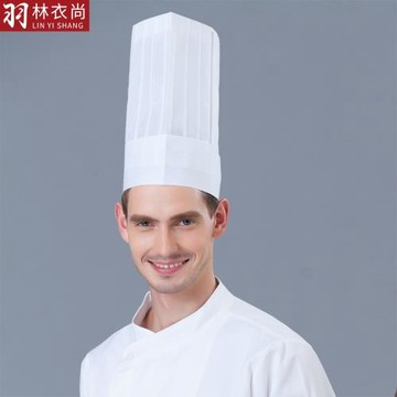 餐飲酒店廚房一次性廚師帽無紡布高帽男女黑白工作紙帽29-23-10CM