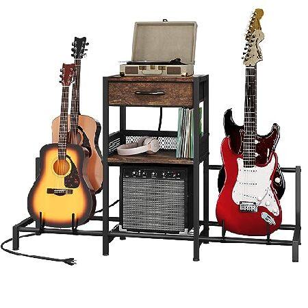 YITAHOME 4-Tier Adjustable Guitar Stand with Storage Shelf and Power Strip, Guitar Rack for Multiple Guitars, Acoustic, Bass, Electric Guit 並行輸入品