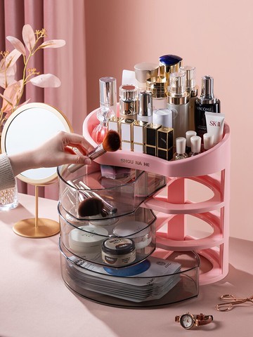 防塵網紅化妝品收納盒梳妝臺大容量家用護膚品整理面膜口紅置物架