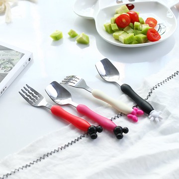 不銹鋼勺子兒童勺子餐具卡通嬰幼兒寶寶喂餐勺叉小孩叉子套裝可愛