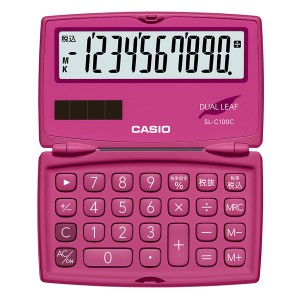 カシオ SL-C100C-RD 電卓 10桁 （ビビッドピンク）CASIO カラフル電卓 折りたたみ手帳タイプ[SLC100CRDN] 返品種別A  LINEショッピング