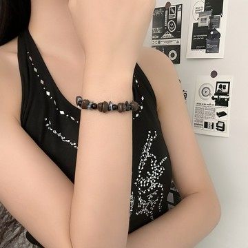 【台灣公司 可打統編】免運 咖啡豆爆款手串手鏈女中國風原創簡約風百搭天然石冷門小福牌吊墜 可開發票 全館五折 工廠現貨直銷 新品特價 z9211