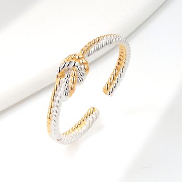 ANGEL 兩股繩結拼色金銀彈性開口戒指(金銀色)