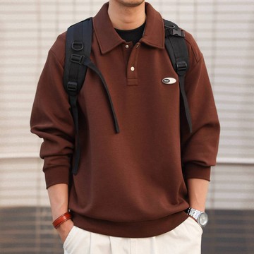 Wuluwear 美式復古棉氨刺繡POLO領大學T男340g空氣層翻領疊穿上衣