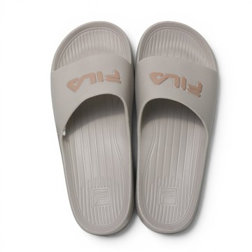FILA (偏小建議大半號) 卡其 奶茶LOGO 橡膠 防水 拖鞋 4S355A779