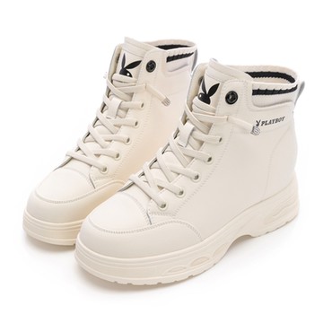 PLAYBOY 時尚指標真皮內增高襪靴-PY0668白