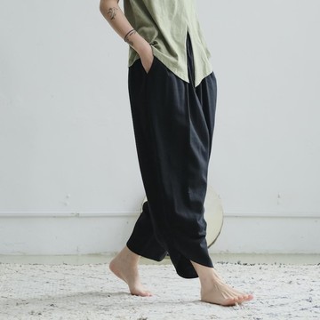 OMAKE 小開衩燈籠褲 / 礫紋布 黑