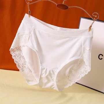 白色牛奶絲內褲女高腰收腹無痕冰絲蕾絲邊大碼200斤胖mm夏季薄款