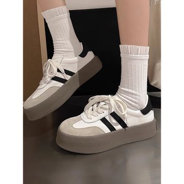 藝高學妹～厚底鞋子女2025春季新款增高真皮休閑德訓鞋阿甘鞋板鞋