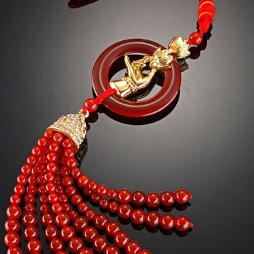 紅瑪瑙鍍金汽車掛飾中國紅 吊墜蓮花雙面佛手汽車掛件批發