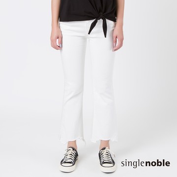 獨身貴族 休閒俏麗不規則褲口斜紋水洗九分褲(2色)