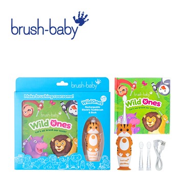 Brush Baby - WildOnes 充電式兒童聲波電動牙刷禮盒組-老虎托比