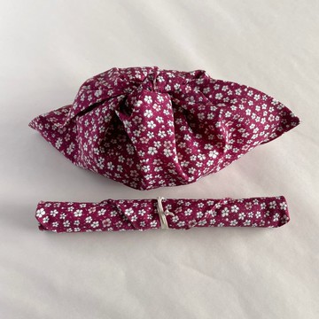 [獨一無二] 午餐包套裝、Azuma 包和筷子包、羊毛和服布料、紅紫色花痴圖案