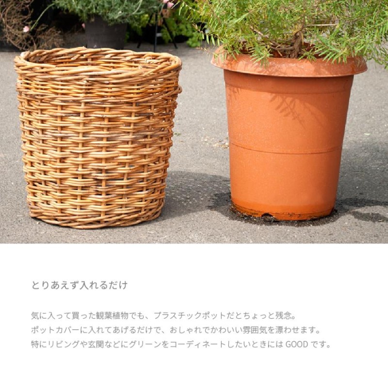 植木鉢 プランターカバーM 直径40cm 底直径32cm ラタン 籐 ナチュラル