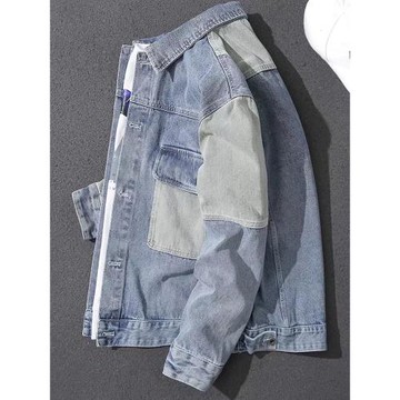 潮牌復古牛仔外套男春秋季新款韓版潮流上衣男士痞帥拼接工裝夾克