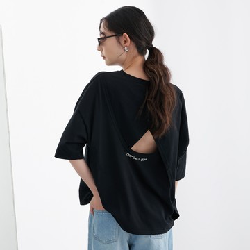 鹽系小心機挖背長版TEE(黑色)-女