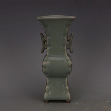 宋龍泉窯青釉冰裂紋雙耳四方瓶 仿古瓷器舊貨古玩出土舊貨收藏