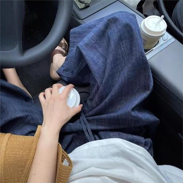 天絲慵懶舒適百搭棉麻牛仔奶奶褲韓系復古2025夏款直筒寬松休閑褲