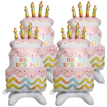 WOONUE 生日慶祝派對儀式感佈置擺拍充氣大型氣球  生日蛋糕款 多色  4個