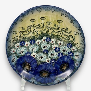 波蘭手繪手工陶-圓盤 19cm 藍野芳蹤系列