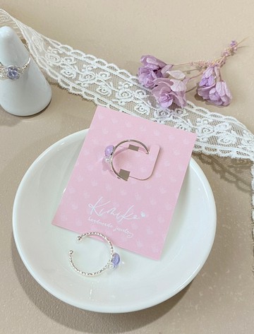 淺紫圓形珍珠雙色氣質銀色14K戒指 led/uv膠飾品