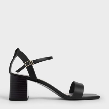 方頭一字帶粗跟涼鞋