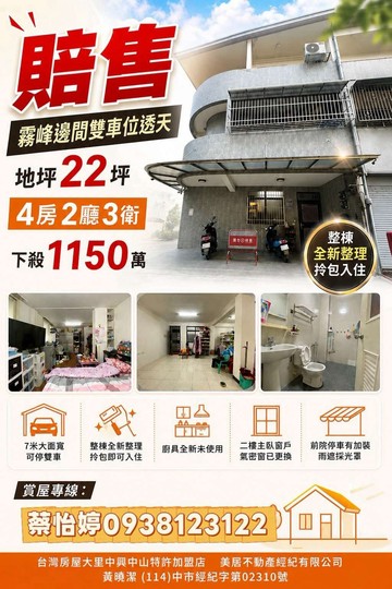 賠售霧峰邊間雙車位透天 整棟翻修，屋主決心要賣｜台中市霧峰區民生路
