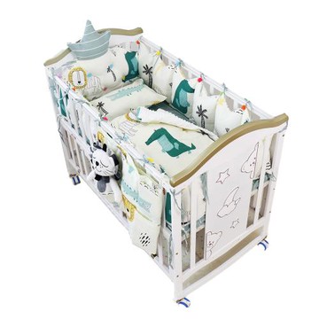 【HABABY 環安家居】嬰兒床專用-4件套組-適用120x70cm嬰兒床型(內含四面護欄床圍、床包)
