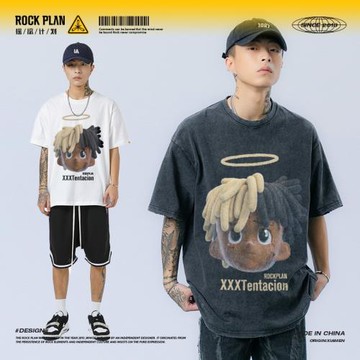 HKGN潮牌美國說唱歌手XXXTentacion卡通印花短袖美式嘻哈重磅T恤