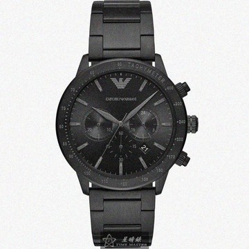 ARMANI手錶，編號AR00040，44mm黑圓形精鋼錶殼，黑色三眼， 中三針顯示， 運動錶面，深黑色精鋼錶帶款_廠商直送