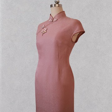 CHAELING 高級客製 芍藥花滿提花中式古典正絹旗袍裙