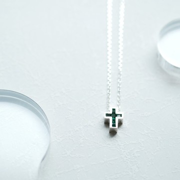 祖母綠 十字架 項鍊 925銀