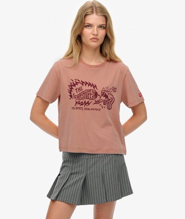 Superdry Women's Roadside Trade Relaxed T-shirt Pink Size: 4