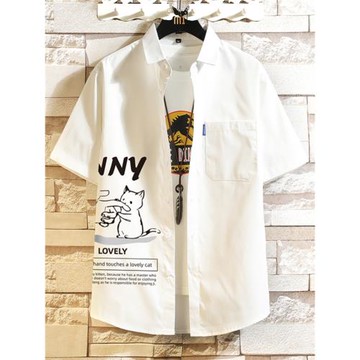 白色港風韓版冰絲襯衫夏季男士日系短袖襯衣男款潮牌痞帥外套男生