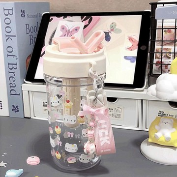 💕在臺出貨🔥可愛高顏值kitty水杯女生高顏值吸管杯塑料杯子雙飲便攜學生水杯