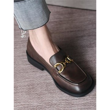 方頭低跟平底英倫風復古深口單鞋