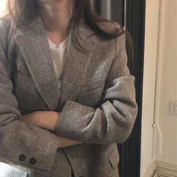 格子西裝外套女春秋2025新款韓版寬松英倫風復古氣質毛呢休閑上衣
