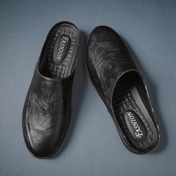 包頭半拖皮鞋男2025新款夏季皮拖鞋子男透氣無后跟真皮懶人涼鞋男