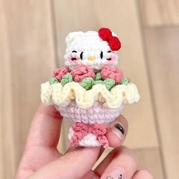 ✨桃園出貨✨✨桃園出貨✨KT小花束毛線可愛編織手工diy材料包玩偶自制禮物鉤織鑰匙扣掛件