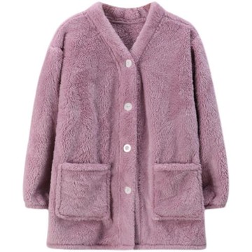 雙面珊瑚絨睡衣女冬季加厚加絨保暖單件上衣大碼200斤搖粒絨外套