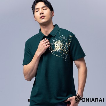 【秋冬新品買1送1↘滿額再折㊙】潮流街頭潑漆鬼頭短袖POLO衫(墨綠) - BLUE WAY 鬼洗い