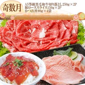 定期便(2回配送)鹿児島県産黒毛和牛・豚肉・一本釣りかつおDD-6004