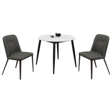 Boden-艾塞斯3尺工業風白色岩板圓形餐桌椅組合/洽談桌椅組合(一桌二椅)-90x90x74cm